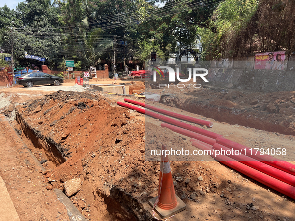 Construction takes place for the Smart City Project in Thycaud, Thiruvananthapuram (Trivandrum), Kerala, India, on April 09, 2024. 