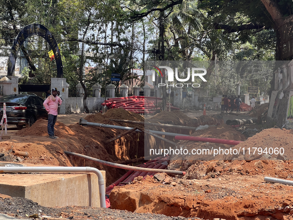 Construction takes place for the Smart City Project in Thycaud, Thiruvananthapuram (Trivandrum), Kerala, India, on April 09, 2024. 