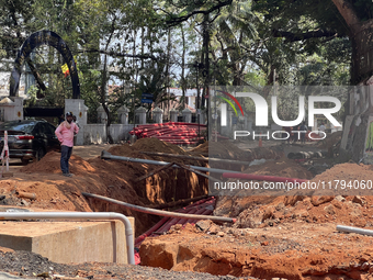 Construction takes place for the Smart City Project in Thycaud, Thiruvananthapuram (Trivandrum), Kerala, India, on April 09, 2024. (