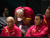 MALAGA, SPAIN - NOVEMBER 19: Rafa Nadal dejected after lossing the Quarter-Final tie between Netherlands and Spain during the Davis Cup Fina...