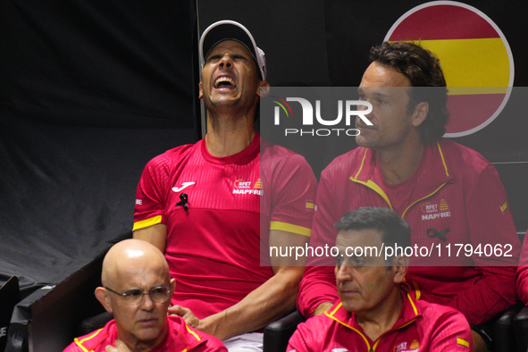 MALAGA, SPAIN - NOVEMBER 19: Rafa Nadal dejected after lossing the Quarter-Final tie between Netherlands and Spain during the Davis Cup Fina...