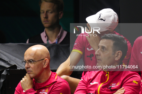 MALAGA, SPAIN - NOVEMBER 19: Rafa Nadal dejected after lossing the Quarter-Final tie between Netherlands and Spain during the Davis Cup Fina...