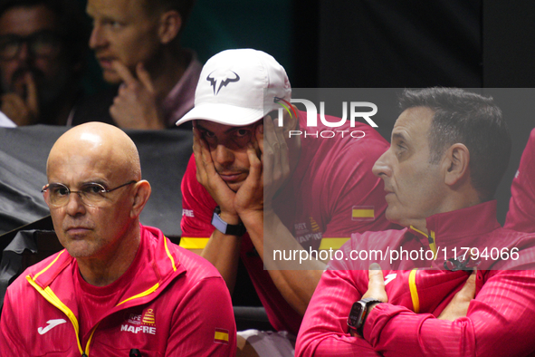 MALAGA, SPAIN - NOVEMBER 19: Rafa Nadal dejected after lossing the Quarter-Final tie between Netherlands and Spain during the Davis Cup Fina...