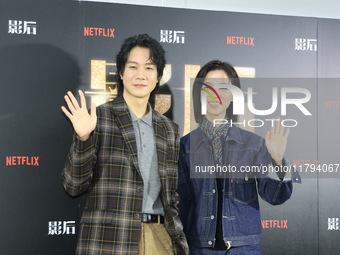 Actress Ying-Hsuan Hsieh and actor Xue Shiling pose at a promotional event in Taipei, Taiwan province, China, on November 19, 2024. (