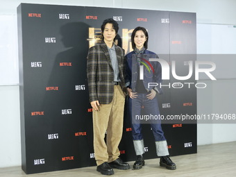 Actress Ying-Hsuan Hsieh and actor Xue Shiling pose at a promotional event in Taipei, Taiwan province, China, on November 19, 2024. (