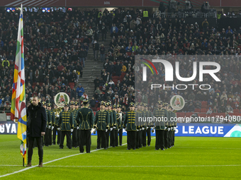 The Treasurer band performs during the National Anthem before the UEFA Nations League Group match at Puskas Arena in Budapest, Hungary, on N...