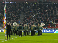 The Treasurer band performs during the National Anthem before the UEFA Nations League Group match at Puskas Arena in Budapest, Hungary, on N...