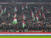 Hungarian fans and tricolor flags are present during the national anthem before the UEFA Nations League Group match at Puskas Arena in Budap...