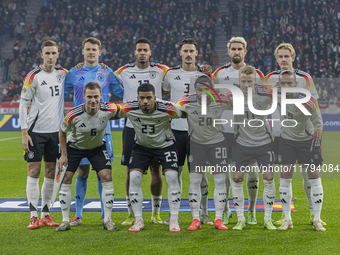 Team Germany stands before the UEFA Nations League Group match at Puskas Arena in Budapest, Hungary, on November 19, 2024. (