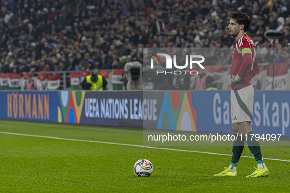 Dominik Szoboszlai of Hungary participates in a UEFA Nations League Group match at Puskas Arena in Budapest, Hungary, on November 19, 2024. 