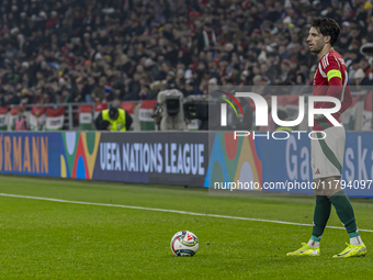 Dominik Szoboszlai of Hungary participates in a UEFA Nations League Group match at Puskas Arena in Budapest, Hungary, on November 19, 2024....