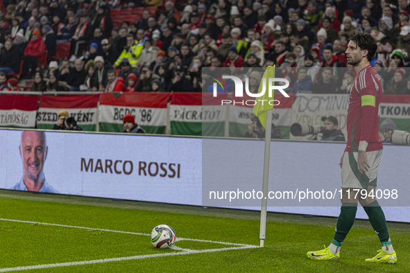 Dominik Szoboszlai of Hungary participates in a UEFA Nations League Group match at Puskas Arena in Budapest, Hungary, on November 19, 2024. 