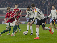 Jamal Musiala of Germany participates in the UEFA Nations League Group match at Puskas Arena in Budapest, Hungary, on November 19, 2024. (