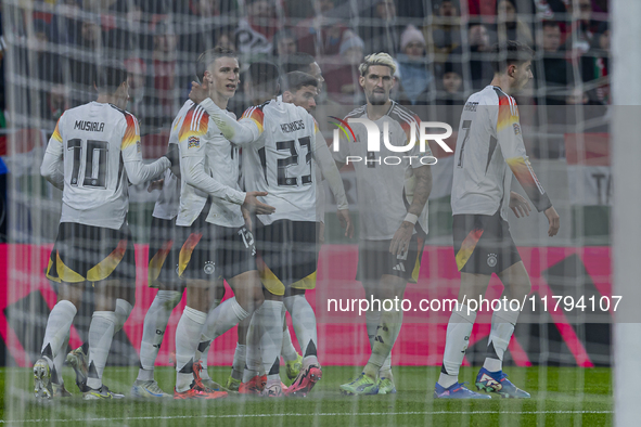 Team Germany celebrates their goal during the UEFA Nations League Group match at Puskas Arena in Budapest, Hungary, on November 19, 2024. 