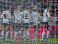 Team Germany celebrates their goal during the UEFA Nations League Group match at Puskas Arena in Budapest, Hungary, on November 19, 2024. (