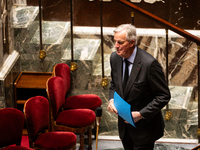 French Prime Minister Michel Barnier is seen during the questions to the government session at the National Assembly in Paris, France, on No...