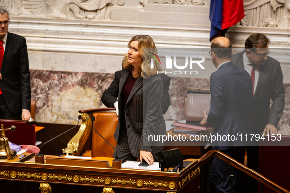 Yael Braun-Pivet, president of the French National Assembly, is seen during the session of questions to the government at the National Assem...