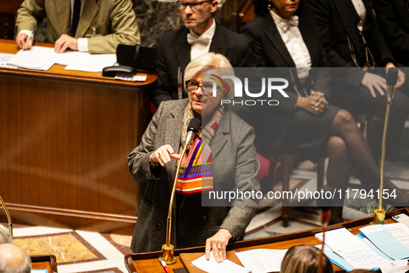 Catherine Vautrin, Minister for Territorial Partnership and Decentralisation, speaks during the questions to the government session at the N...