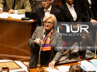 Catherine Vautrin, Minister for Territorial Partnership and Decentralisation, speaks during the questions to the government session at the N...