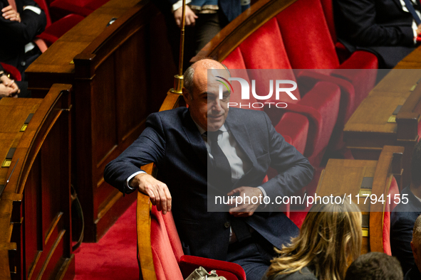 Olivier Marleix, deputy of the Droite Republicaine group, is seen during the questions to the government session at the National Assembly in...