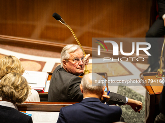 French Prime Minister Michel Barnier is seen during the questions to the government session at the National Assembly in Paris, France, on No...