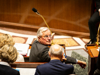 French Prime Minister Michel Barnier is seen during the questions to the government session at the National Assembly in Paris, France, on No...