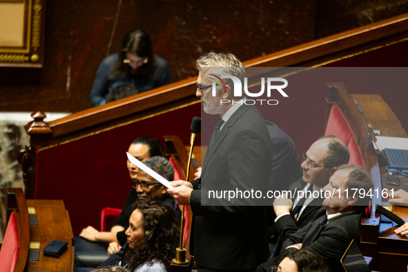 Yannick Monnet, deputy of the Gauche Democrate et Republicaine group, speaks during the session of questions to the French government at the...