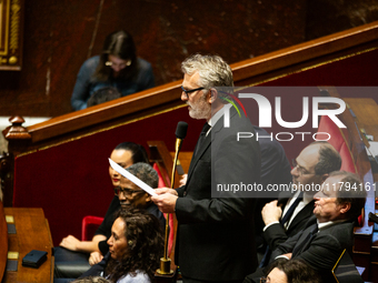 Yannick Monnet, deputy of the Gauche Democrate et Republicaine group, speaks during the session of questions to the French government at the...