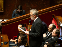 Yannick Monnet, deputy of the Gauche Democrate et Republicaine group, speaks during the session of questions to the French government at the...