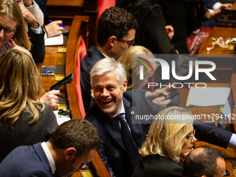 Laurent Wauquiez, President of the Droite Republicaine group, is seen during the session of questions to the French government at the Nation...