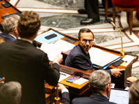 Bruno Retailleau, Minister for the Interior, is seen during the questions to the government session at the National Assembly in Paris, Franc...