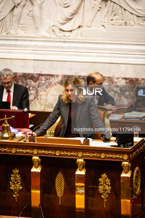 Yael Braun-Pivet, president of the French National Assembly, is seen during the session of questions to the government at the National Assem...