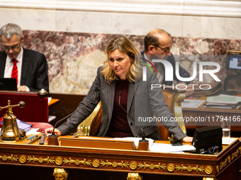 Yael Braun-Pivet, president of the French National Assembly, is seen during the session of questions to the government at the National Assem...