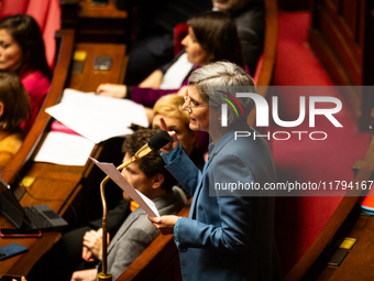 Sandrine Rousseau, deputy of the Ecologiste et Social group, speaks during the questions to the government session at the National Assembly...