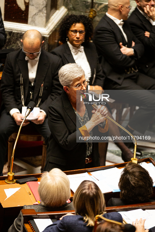 Genevieve Darrieussecq, Minister for Health and Access to Care, speaks during the questions to the government session at the National Assemb...