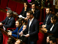 In Paris, France, on November 19, 2024, Emmanuel Fernandes, deputy of the La France Insoumise - Nouveau Front Populaire group, speaks during...