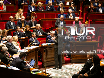 Annie Genevard, the French Minister of Agriculture, Food Sovereignty, and Forestry, speaks at the public session of questions to the French...