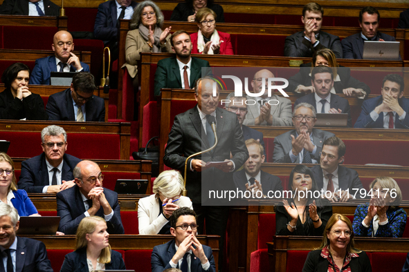 In Paris, France, on November 19, 2024, Bernard Chaix, deputy of the UDR group, speaks during the session of questions to the French governm...