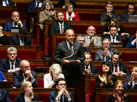 In Paris, France, on November 19, 2024, Bernard Chaix, deputy of the UDR group, speaks during the session of questions to the French governm...