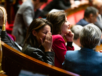 Elsa Faucillon, deputy of the Gauche Democrate et Republicaine group, is seen during the session of questions to the French government at th...