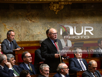 Stephane Lenormand, deputy of the LIOT group, speaks during the session of questions to the French government at the National Assembly in Pa...