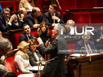 In Paris, France, on November 19, 2024, French Prime Minister Michel Barnier speaks during the questions to the government session at the Na...