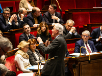 In Paris, France, on November 19, 2024, French Prime Minister Michel Barnier speaks during the questions to the government session at the Na...