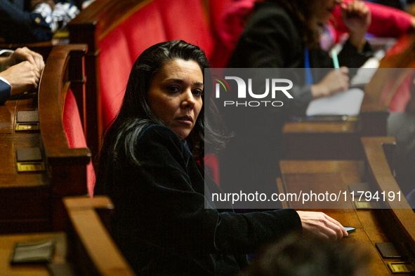 Sophia Chikirou, a French MP deputy of the group La France Insoumise (LFI), is seen at the public session of questions to the French governm...