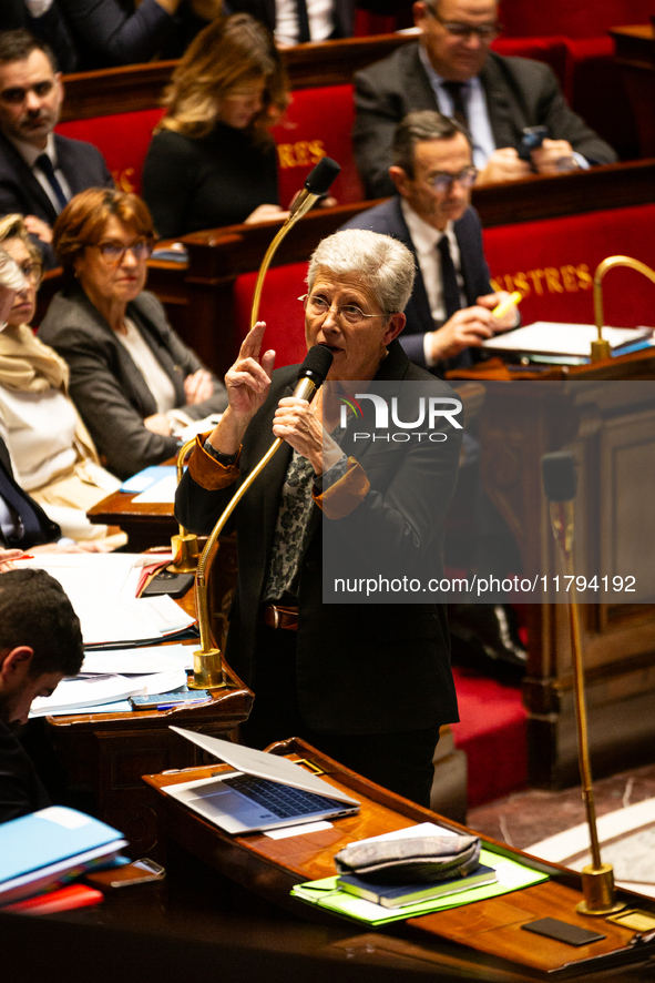 Genevieve Darrieussecq, Minister for Health and Access to Care, speaks during the questions to the government session at the National Assemb...