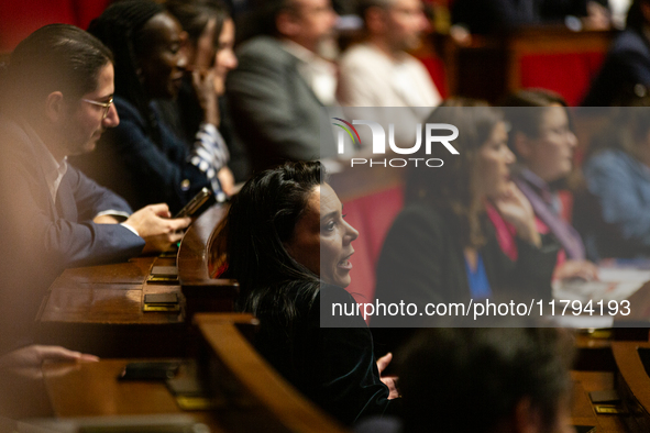 Sophia Chikirou, a French MP deputy of the group La France Insoumise (LFI), is seen at the public session of questions to the French governm...