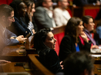 Sophia Chikirou, a French MP deputy of the group La France Insoumise (LFI), is seen at the public session of questions to the French governm...