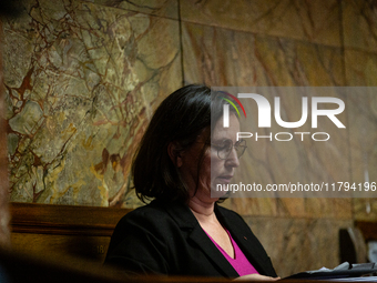 Murielle Lepvraud, deputy of La France Insoumise - Nouveau Front Populaire group, is seen during the questions to the government session at...