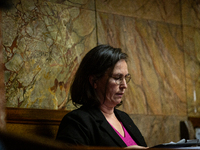 Murielle Lepvraud, deputy of La France Insoumise - Nouveau Front Populaire group, is seen during the questions to the government session at...