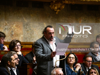 Benoit Biteau, deputy of the Ecologiste et Social group, speaks during the session of questions to the French government at the National Ass...